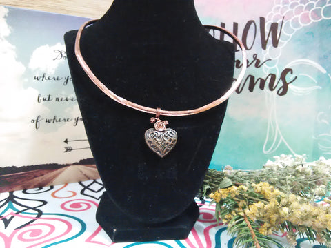 Copper Cleopatra Cuff with Heart Pendant