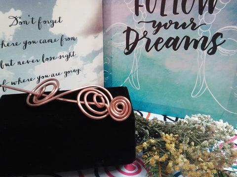 CU+ Wear Copper, Hand-Made Copper Spiral Hair-Pin 