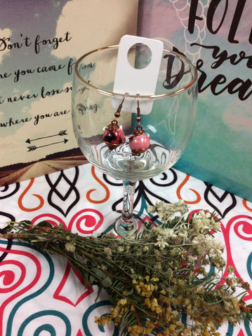 Hand-Wrapped Pink Glass Earrings